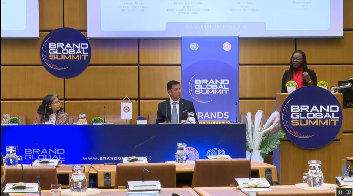 Francine Beleyi speaking at the Brand Global Summit